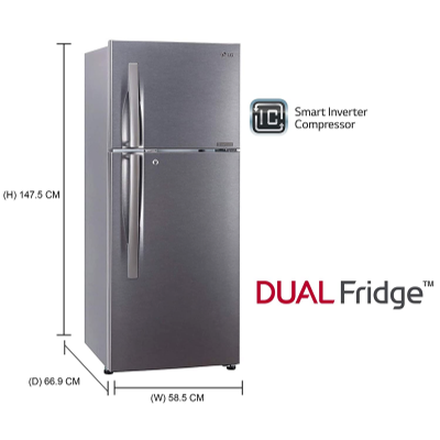 Picture of LG 260 L Frost Free Double Door 2 Star Convertible Refrigerator with Convertible Refrigerator (Dazzle Steel, GL-S292RDSY)