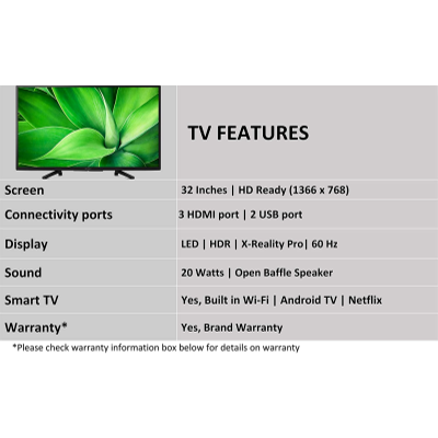 Picture of Sony Bravia 80 cm (32 inches) HD Ready Smart Android LED TV 32W830 (Black) (2021 Model)