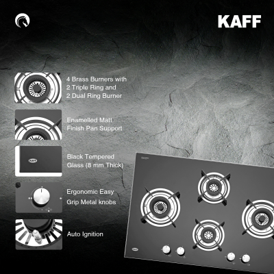 Picture of Kaff 4 Burner Glass Hob (Black, HBR 784C)