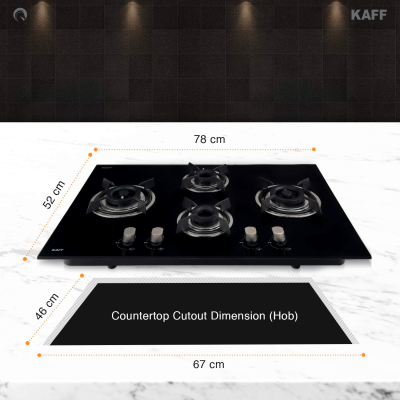 Picture of Kaff 4 Burner Glass Hob (Black, HBR 784C)